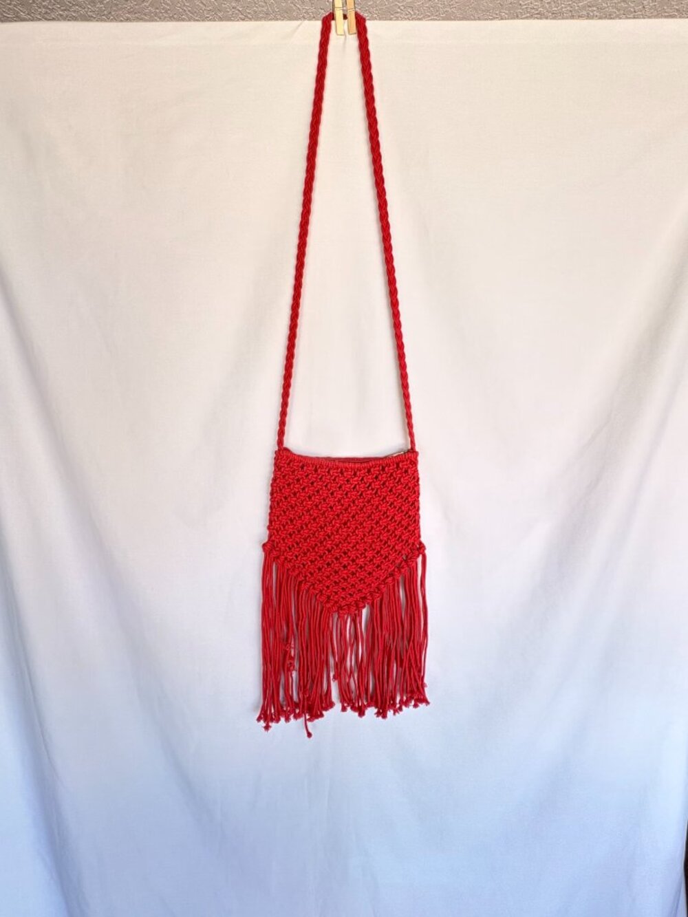 Red Macrame Fringe Crossbody Bag Boho Festival Purse
